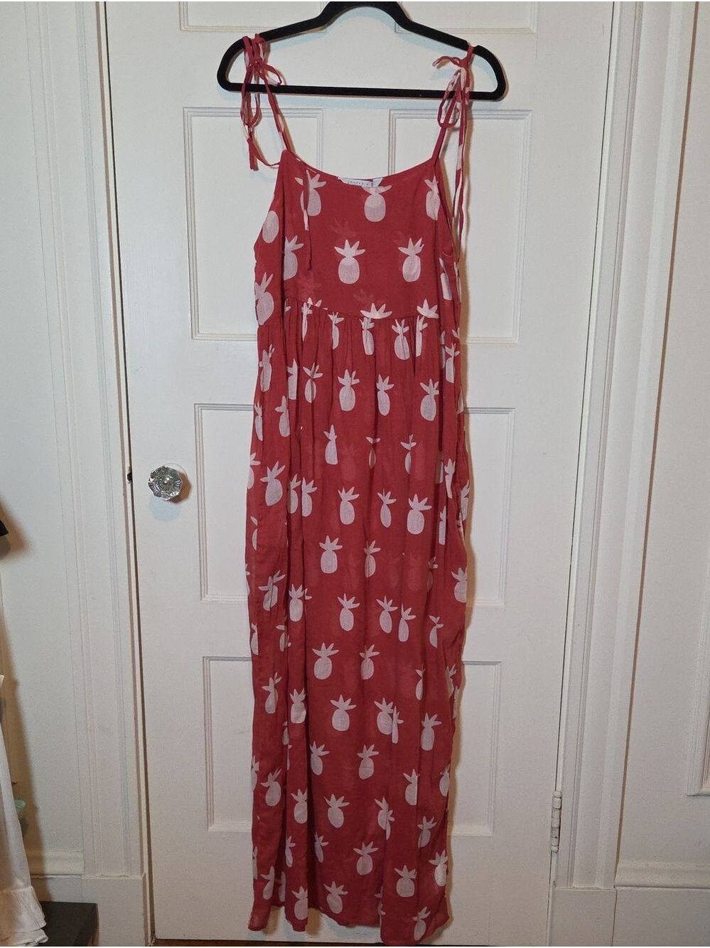 Compania Fantastica Pineapple Print Cotton Maxi Dress In Brick Semi Sheer Medium